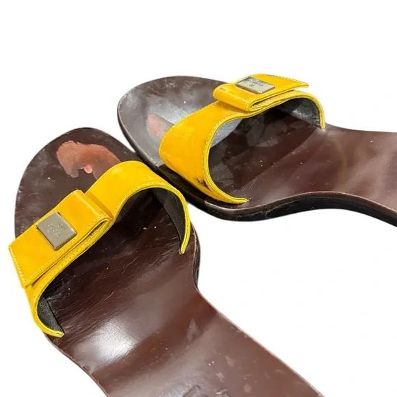 Vintage Gucci Tom Ford Era Patent Leather Heels Logo Yellow Leather Size 8 US - Picture 7 of 11